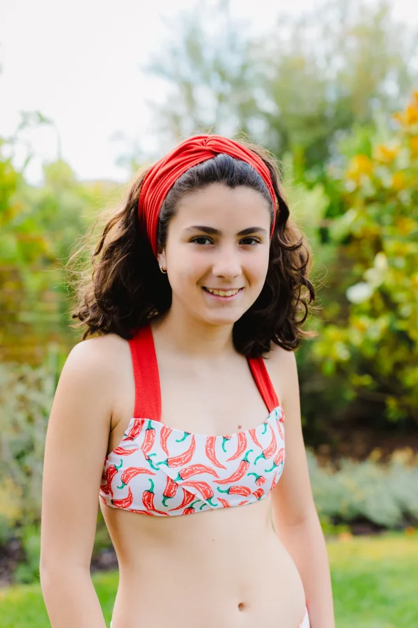 Bandeau Em Licra Texturizada, Laranja Ferrugem Lisa