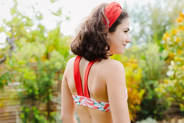 Bandeau Em Licra Texturizada, Laranja Ferrugem Lisa